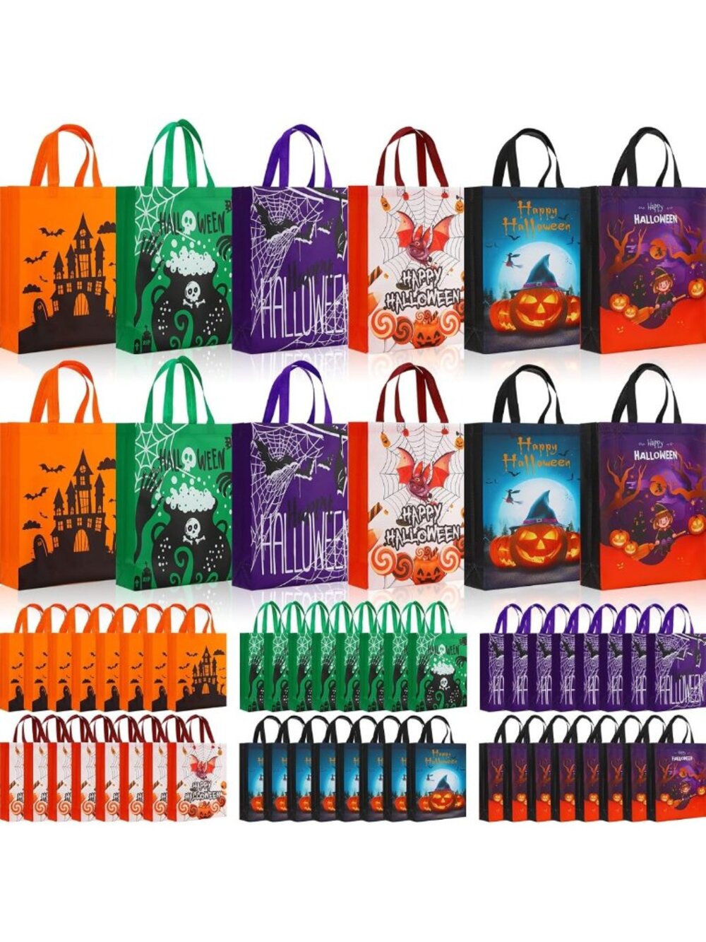 Large Halloween Tote Bags - 120 Pcs Reusable Trick or Treat Goody Bags for